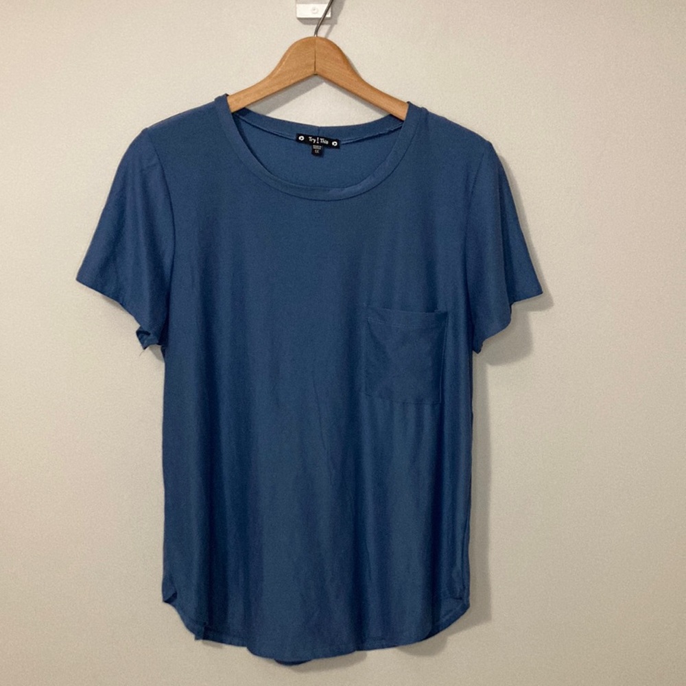 Women’s Try This Blue short sleeve pocket tee, plus size 1X